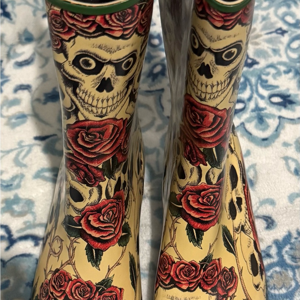 Skull and Rose Rain Boots